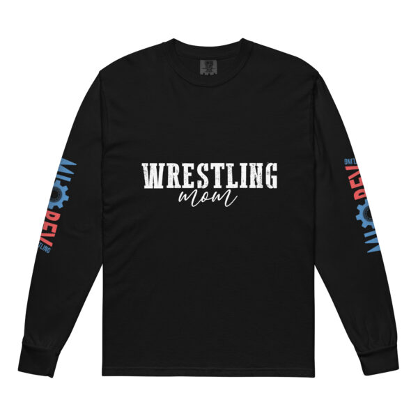 MI Rev Wrestling Mom: Garment-dyed heavyweight long-sleeve shirt - White Text